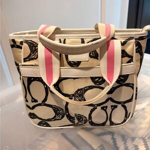 Coach Canvas Tote Bag with Pink-Striped Handles